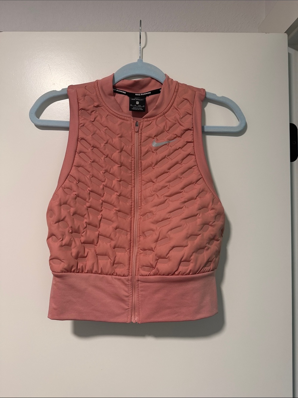 Nike Running Vest, Pink Quilted Zip Crop
